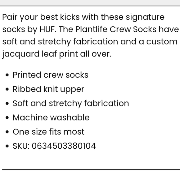 NWT Unisex HUF Plantlife Crew Socks - Picture 10 of 10